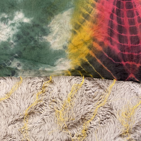 Elizabeth Gillett Riley Cotton Multi Colored Scarf with Yellow Tassels - Picture 7 of 13